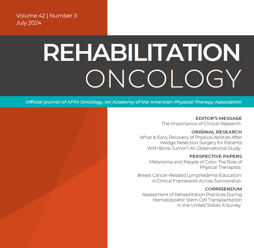 🚨 July 2024 issue is now LIVE! 🚨

Click below for features on: 
🦴 Early recovery of physical abilities s/p lung wedge resection for bone tumor mets
🔎 Melanoma and People of Color: The Role of PTs
📝 Clinical framework for BCRL education

ow.ly/6S3T50SGj7F

<a href="/APTAOncology/">APTA Oncology</a>