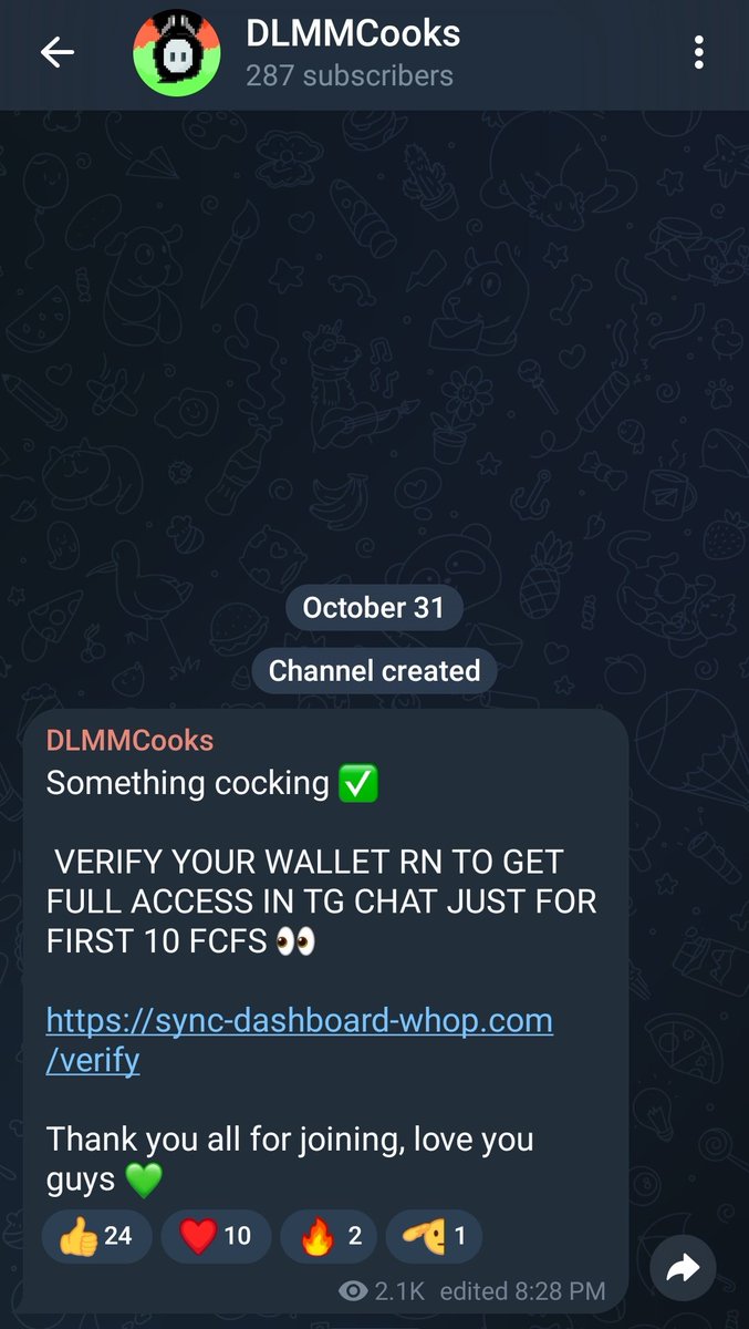 ismecooper's tweet photo. @retentionjunkie The tg has a link for 'verifying', it ask for your wallet and rug it all if granted it permission. Thankfully I only tested with tiny bit of sol. This is a scam 💩 https://t.co/gMXLfYLjUZ