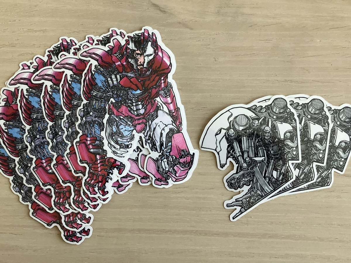 AT9monkeys's tweet photo. See you guys next week at Comic Con :) 
I will be debuting issue 0 of my little comic HOGWEED. 
Also dropping the Knight mecha sticker(from HOGWEED) and Iron Man mrk V sticker! 
Looking forward to seeing you guys there! 
#draw #drawing #brush #mech #robot #comic #manga #comiccon https://t.co/pRZsc3RtAu