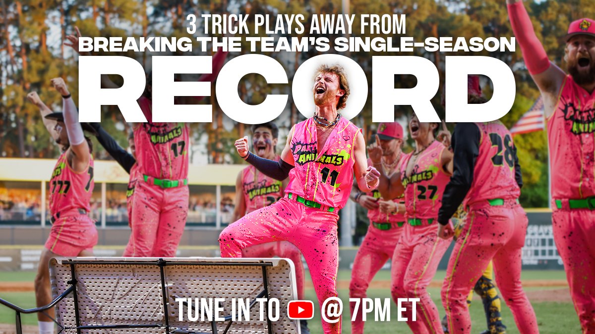 The Party Animals (@theprtyanimals) on Twitter photo 🚨RECORD WATCH 🚨
Can <a href="/Chase_Achuff/">Chase Achuff</a> break the Party Animals' single-season trick play record tonight in Greensboro 👀
Tune in to YouTube tonight at 7PM ET to find out 🎥
youtube.com/watch?v=ojXrTy… 🚨RECORD WATCH 🚨
Can <a href="/Chase_Achuff/">Chase Achuff</a> break the Party Animals' single-season trick play record tonight in Greensboro 👀
Tune in to YouTube tonight at 7PM ET to find out 🎥
youtube.com/watch?v=ojXrTy…