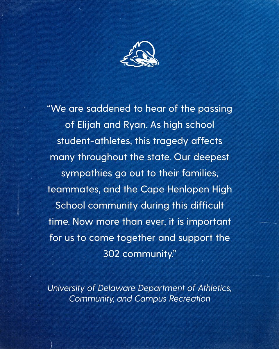 UDBlueHens's tweet photo. Statement following the tragic accident in southern Delaware 💙 https://t.co/DOWHeHI2wC