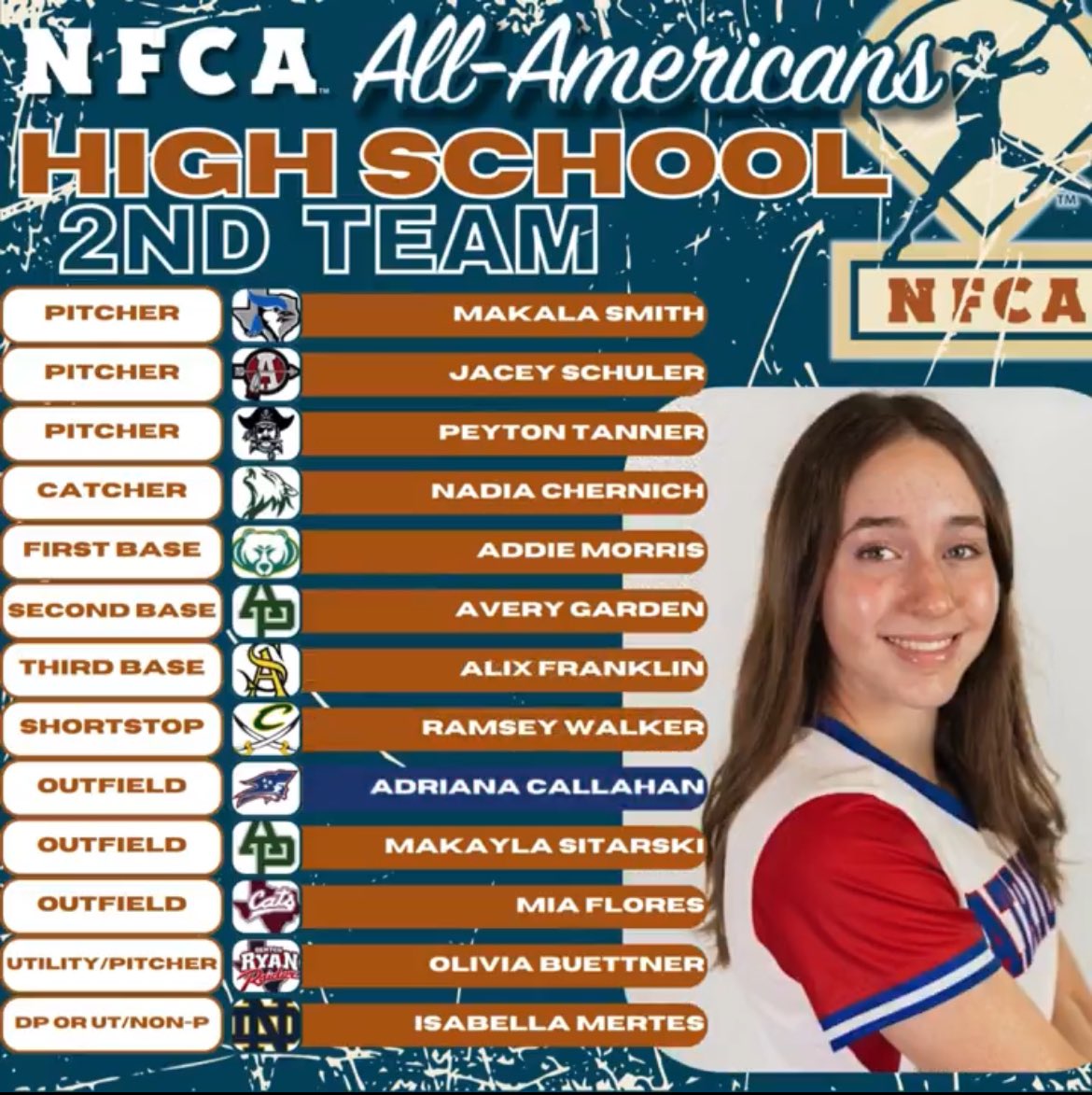 So grateful to be named an NFCA All-American for the second year in a row! Very thankful for all of the support from my coaches &amp; teammates.

<a href="/Softball_Page/">Page High Softball</a> <a href="/JessicaAllister/">Jessica Allister</a> <a href="/ExtraInningSB/">EXTRA INNING SOFTBALL</a> <a href="/MojoFisher18u/">Tennessee Mojo - Ramsey / Fisher</a> <a href="/NFCAorg/">National Fastpitch Coaches Association</a>