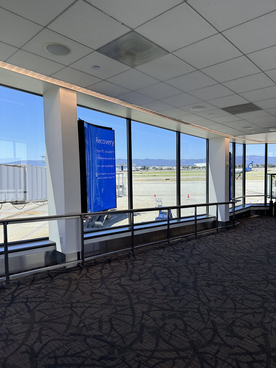 At SJC. No one but TSA agents at security and essentially no one at the gates. Thanks #crowdstrike!