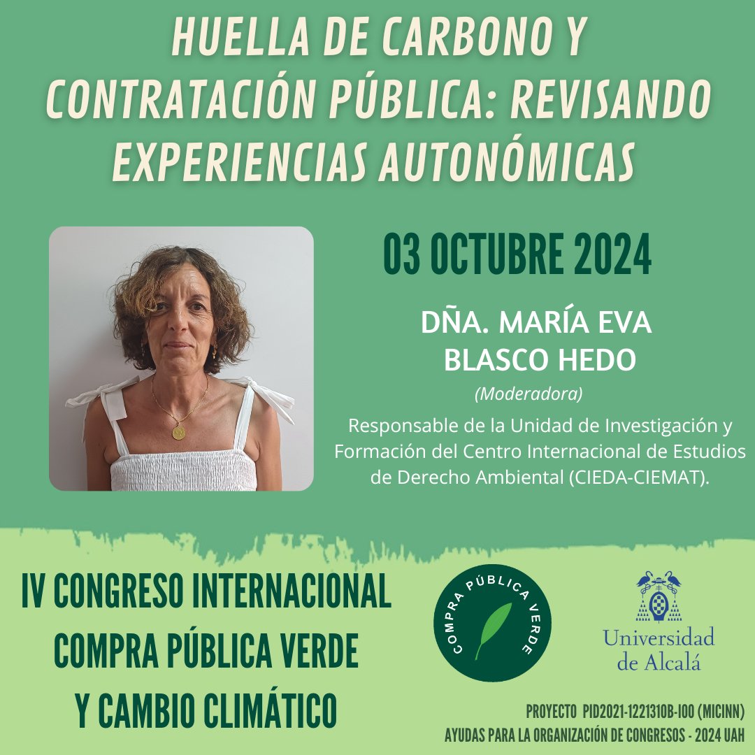 IV Congreso Internacional de CPV y Cambio Climático. "Huella de carbono y contratación pública: revisando experiencias autonómicas"
🗣️: Dña. Mª José Sarrias Galcerán y D. Izaro Basurko Pérez.
Modera: Eva Blasco Hedo
🕒13:00
📍Rectorado, <a href="/UAHes/">Universidad Alcalá</a>
Inscríbete: forms.office.com/e/39KFyCi0Cy