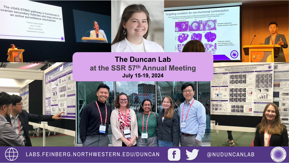 NUDuncanLab's tweet photo. Many Duncan Lab members participated in
@SSRepro Annual Meeting this week!   
Dr. Hoi Chang Lee &amp;  Dr. Aubrey Converse presented posters. 
Prianka Hashim &amp; Dr. Jeff Pea gave talks.
Emily Zaniker was recognized for receiving the Anita Payne Scholarship. https://t.co/KcT50U86Z7