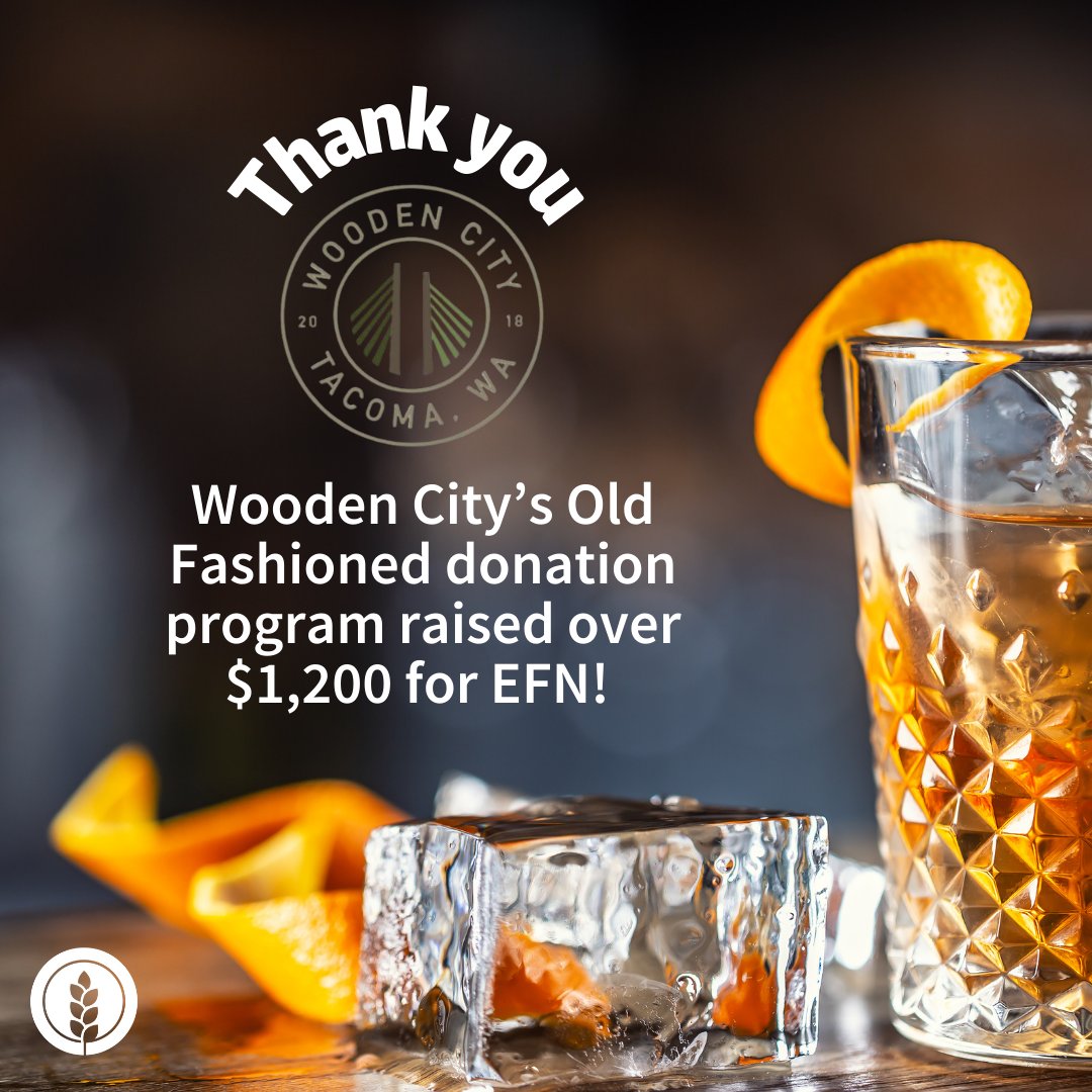 Cheers to making a difference! 🥂 A big thank you to @woodencitytacoma and to those who purchased an Old Fashioned during this fundraiser! Your support has made a big impact in our fight against food insecurity. We appreciate your generosity and partnership!