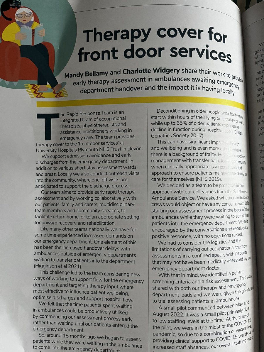 theoccupiedOT's tweet photo. Amazing to see the #UHP’s rapid response team being featured in this month’s #OTnews. I remember having my first placement with this team and wanting to work with them to prevent hospital admissions at a lightning fast speed. Kudos to the team! https://t.co/tSDTMmaZGu