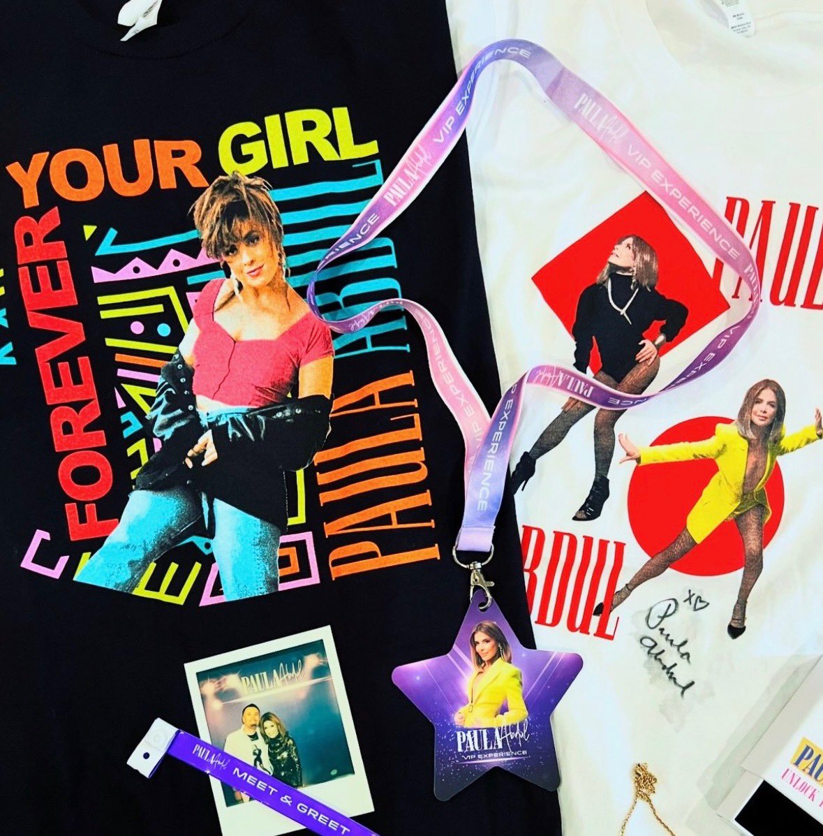 PaulaAbdul's tweet image. I can’t believe we’re already halfway through the #MagicSummerTour! Who’s been out to a show so far? If you haven’t yet, here’s a peek at my new merch tees and the goodies you get with my VIP package 🤭✨ For more details and to secure your VIP package, visit…