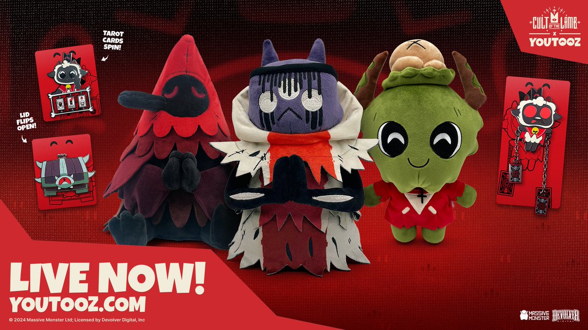 youtooz's tweet photo. @cultofthelamb BEHOLD our COTLTOOZ winners 🙌

@SenyinArt
@PepperoniCobra
@NovaVoidedHades
@louienguine
@Zabeth238 

dm us for big prizes!

the new #COTL plush and pin collection is live 🐑
https://t.co/xU96B5lYlv https://t.co/I6RLi2yGGv