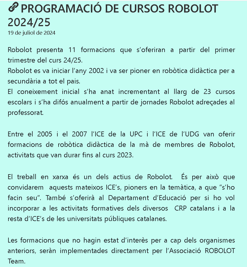 ROBOLOT's tweet photo. Si vols + Info omple el formulari👇
https://t.co/dRPsBEDEsn
Us informarem durant el mes de setembre.
BON ESTIU!!!😎
@iceudg @ICEUPC @ice_url @ICEURV @InnovacioE @cesirecat https://t.co/XTTPtadxUK