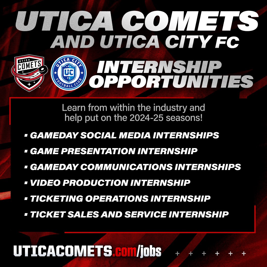 🚨 Internship Opportunities 🚨

We are looking for the next group of young professionals to work, learn and grow as interns with us!

Apply today: uticacomets.com/jobs