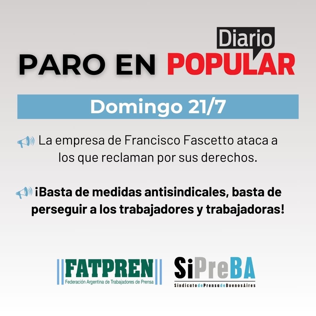📢#PopularEnLucha
Francisco Fascetto debe tres aguinaldos, dos meses de sueldo, no paga obras sociales y jubilaciones, no reconoce la paritaria, pero no quiere que sus trabajadores y trabajadoras se quejen. 
¡Basta de persecución, basta de ataques antisindicales!