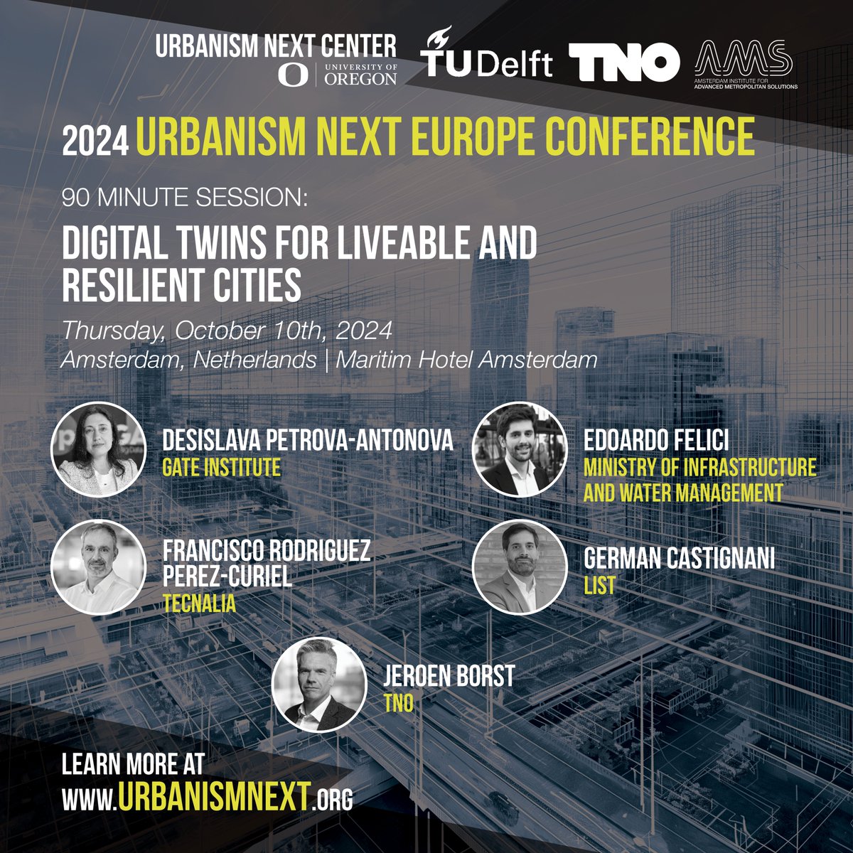 We're discussing #digitaltwins for #liveable and #resilientcities at our 2024 Urbanism Next Europe Conference! We're aiming to show Digital Twinning #tech, and how #AI could be applied to gear towards the next generation of Comprehensive Spatial Planning Support. Register today!