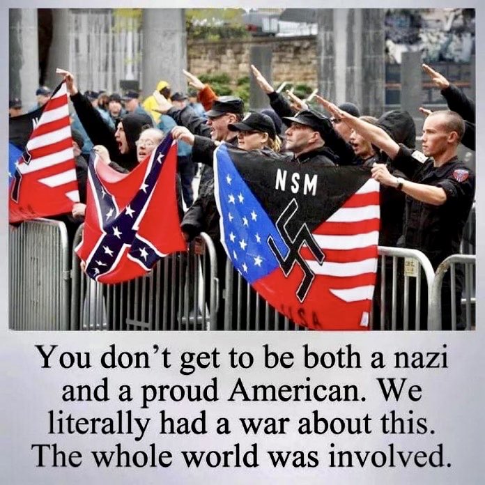 QuietFriend31's tweet photo. You donโt get to be both a Nazi and a proud American.
We literally had a war about this.
The whole world was involved.
#FightForFreedom
#WeAreTheFrontline
#WeStandWithJustice
#DemocratsWorkForOurDemocracy https://t.co/Sl2v31wSJS