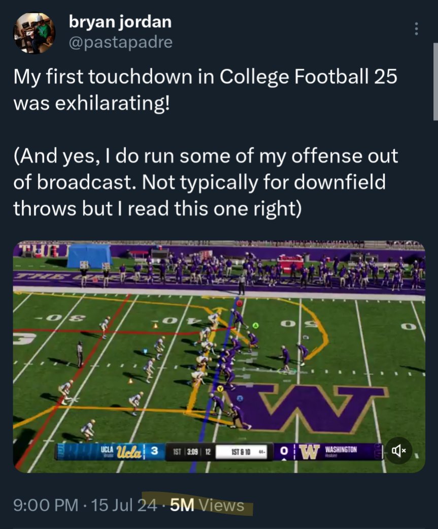 Thankfully all of the comments have been well-reasoned and not at all questioned my mental state or called for my imprisonment. 

Going to talk all about this and everything to do with College Football 25 on a new podcast episode out early next week!