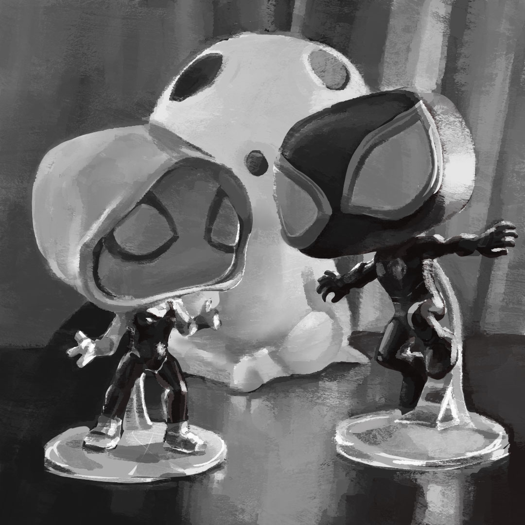 okinuchan's tweet image. Day 01 of colors and light paintings [week 4] - Back at work on values. This time we work in 3 steps:
1st - 3 values structure
2nd - Diffuse light
3rd - Direct Light

#valuespainting #lighting #diffuselight #overcastlight #directlight #spiderman #kodama #spiderverse #funkopop