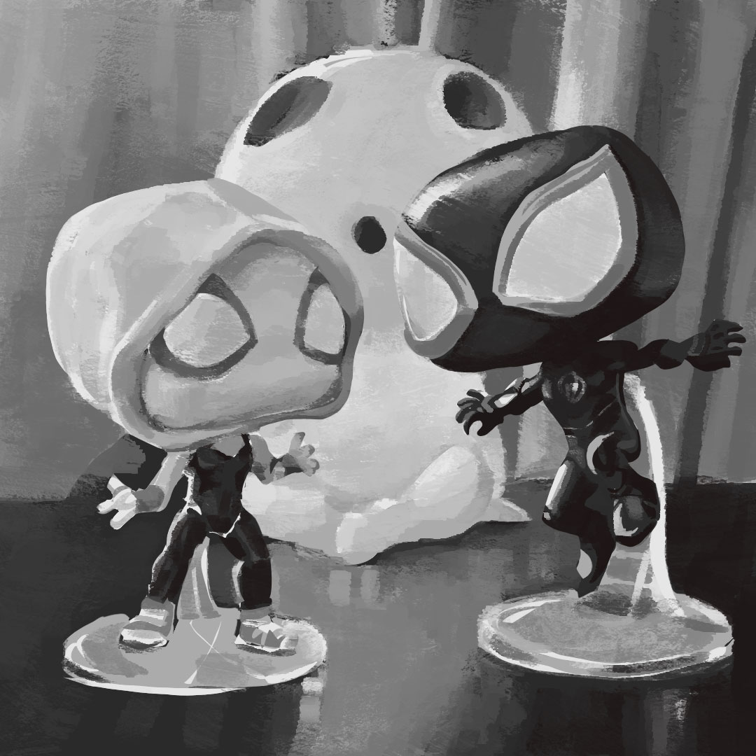 okinuchan's tweet image. Day 01 of colors and light paintings [week 4] - Back at work on values. This time we work in 3 steps:
1st - 3 values structure
2nd - Diffuse light
3rd - Direct Light

#valuespainting #lighting #diffuselight #overcastlight #directlight #spiderman #kodama #spiderverse #funkopop