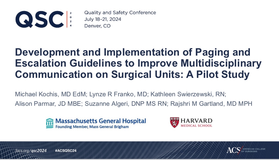 Rajshri (Mainthia) Gartland (@rmgartlandmd) on Twitter photo Phenomenal job <a href="/Michael_Kochis/">Michael Kochis</a>, <a href="/LynzeFranko/">Lynze Franko</a> & RN team for creating paging escalation guidelines to align nurse/RC expectations and improve clinical care through appropriate escalation. #ACSQSC2024 “best of abstracts” award out of 800+ abstracts 👏🏽👏🏽 <a href="/MGHSurgery/">Mass General Surgery</a> <a href="/AmCollSurgeons/">American College of Surgeons</a> Phenomenal job <a href="/Michael_Kochis/">Michael Kochis</a>, <a href="/LynzeFranko/">Lynze Franko</a> & RN team for creating paging escalation guidelines to align nurse/RC expectations and improve clinical care through appropriate escalation. #ACSQSC2024 “best of abstracts” award out of 800+ abstracts 👏🏽👏🏽 <a href="/MGHSurgery/">Mass General Surgery</a> <a href="/AmCollSurgeons/">American College of Surgeons</a>