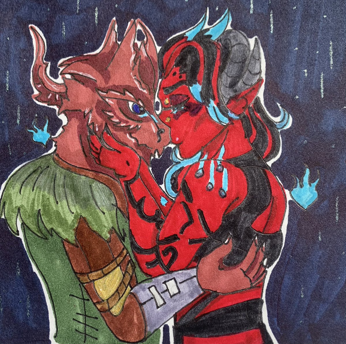 CailaDemint's tweet photo. Requests for @ViviPixels  with her Tav (Myeli) and Karlach and @doomedkittikat  and her Tav (Tsampa) and Karlach! https://t.co/jlaA7AAzJ0