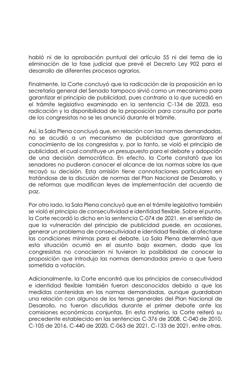 Corte declaró inexequibles el numeral 6o y el parágrafo 3o del artículo 61 de la Ley 2294 de 2023 por vicios en su proceso de formación, particularmente por la violación de los principios de publicidad, consecutividad e identidad flexible.

C-294/24
M.P. Natalia Ángel Cabo 
1/2