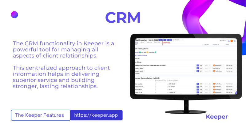 Your Client Relationships with Keeper.

Unlock the full potential of customer relationship management with Keeper. Our CRM tool is designed to manage every aspect of your client interactions effectively. Centralize your client information, provide outstanding service.