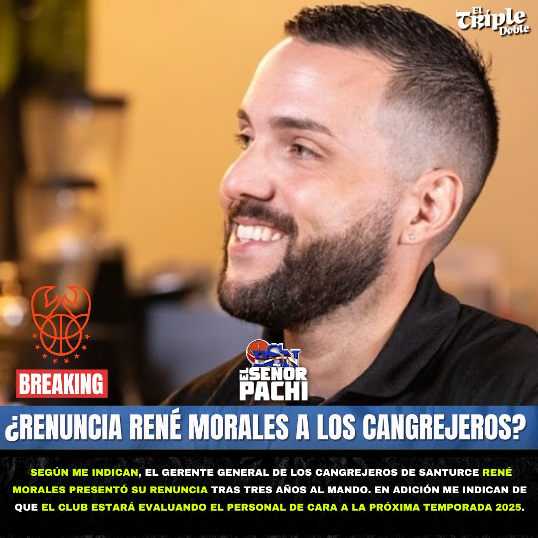 #BSNPR | Según me indican el gerente general de los Cangrejeros de Santurce René Morales presentó su renuncia tras tres años al mando. 

Morales, había extendido su contrato por tres años más para la fecha de octubre del 2023. 

Más detalles en mi FB