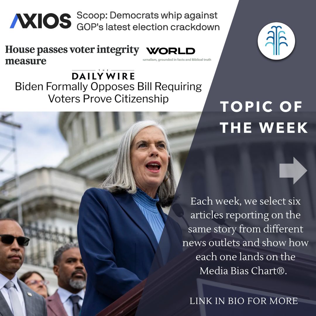 adfontesmedia's tweet photo. Media Bias Chart examines media coverage of the Safeguard American Voter Eligibility (SAVE) Act https://t.co/frncKZqyDU #MediaBiasChart #CheckYourBias #KnowYourSources https://t.co/EU4LFuTJIy