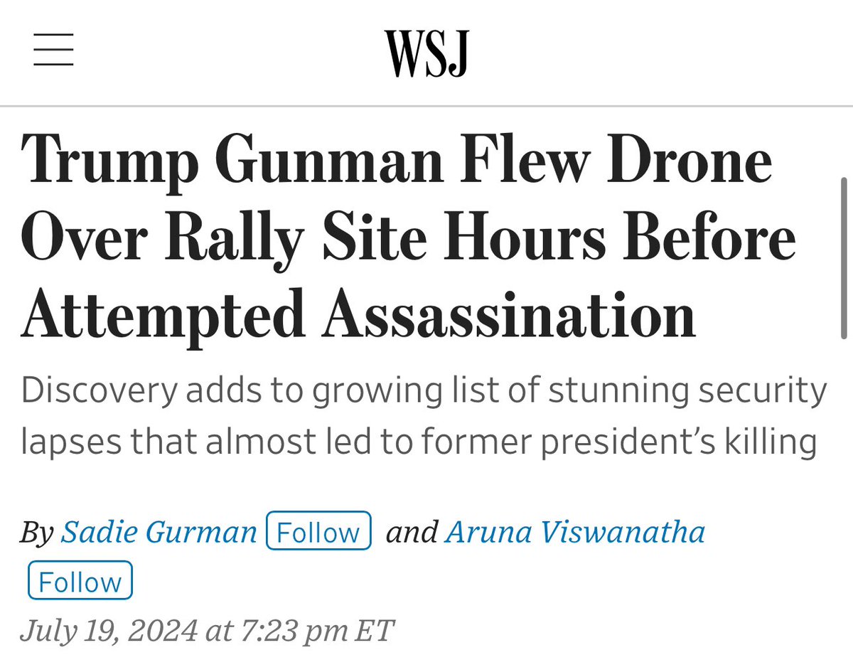 DrewHLive's tweet photo. BREAKING: “The gunman who tried to kill Donald Trump was able to fly a drone and get aerial footage of the western Pennsylvania fairgrounds shortly before the former president was set to speak there, law-enforcement officials briefed on the matter said..” - WSJ https://t.co/fudJ5qzW1j