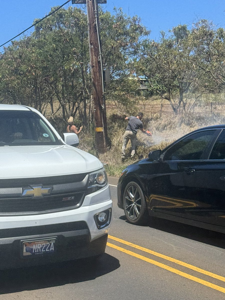 BelovedSoul333's tweet photo. @HawaiiNewsNow I just recorded a video in Paia a live electric pole coil on FIRE starting a grass fire. Two random heros are saving it! https://t.co/ISgJMyvp99