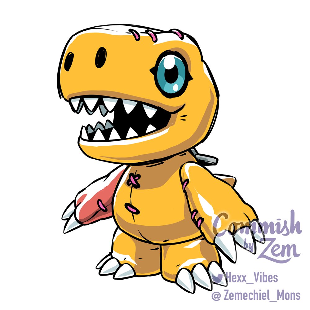 Zemechiel_Mons's tweet image. Design commission for @Hexx_Vibes 
PlushAgumon grows becoming a sturdy, almost impervious bulk, getting enhanced with a robotic frame and a cannon, and even further to the ultimate toy dragon digimon.