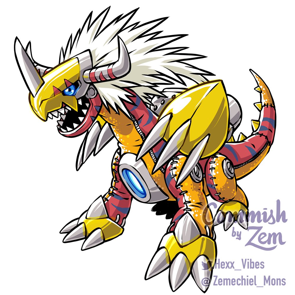 Zemechiel_Mons's tweet image. Design commission for @Hexx_Vibes 
PlushAgumon grows becoming a sturdy, almost impervious bulk, getting enhanced with a robotic frame and a cannon, and even further to the ultimate toy dragon digimon.