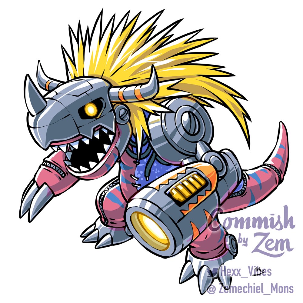 Zemechiel_Mons's tweet image. Design commission for @Hexx_Vibes 
PlushAgumon grows becoming a sturdy, almost impervious bulk, getting enhanced with a robotic frame and a cannon, and even further to the ultimate toy dragon digimon.