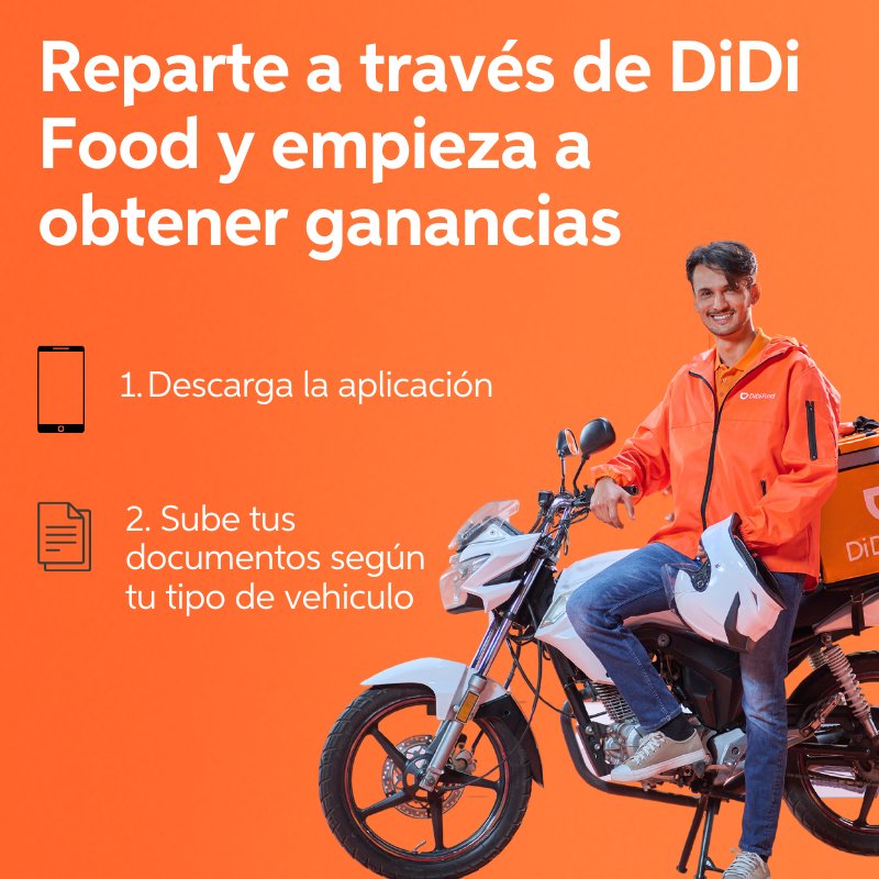 ro37216882's tweet photo. ¡Sé tu propio jefe!, Regístrate como Repartidor en DiDi Food y empieza a generar ganancias💰🛵 Comienza hoy, es fácil y rápido https://t.co/GTIHYi1bwQ https://t.co/fz4tOi7EZD