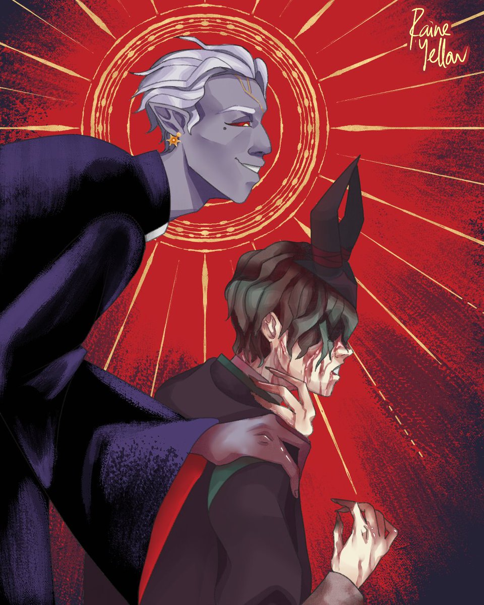 Art fight attack for <a href="/jaxxtheartist/">ABANDONED</a> 's OC, Vicar and my OC, Ezra. I took a lot of time on this and still proud of it 1 day later 🥺
