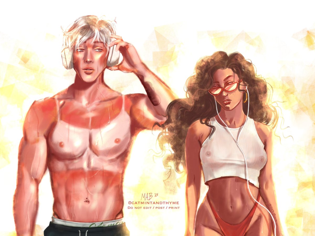 catmintandthyme's tweet photo. Semi Nsfw (ok but why should her nipples make it nsfw and not his)

My version of the heatwave art trend. Couldn’t resist adding Hermione both judging and checking Draco out. Meanwhile he has to take off his headphones to more fully concentrate 🫠

Open to QT drabbles! https://t.co/neacSEkgL3