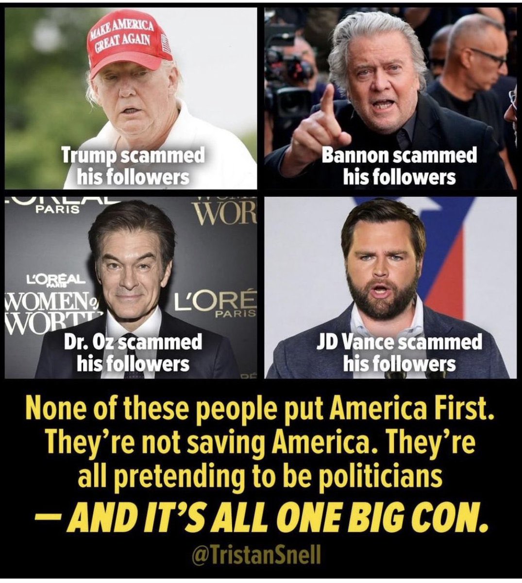RealFactsVsFake's tweet image. #ConMen #Trump #Bannon #DrOz #Vance