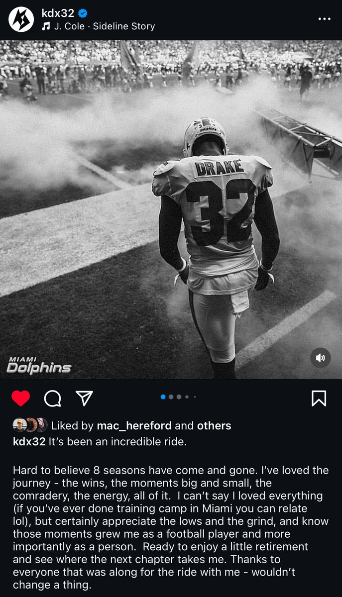 Alabama Legend <a href="/KDx32/">Kenyan Drake™</a> is retiring from the NFL per his IG