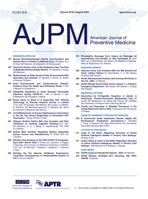 Our August 2024 issue is out now. See the full article line-up at ajpmonline.org/issue/S0749-37…

Thank you to the authors and reviewers who made this issue great!