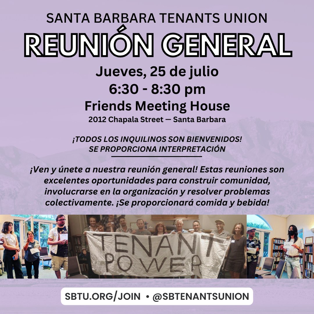 General meeting on Thursday, July 25th. Come join us and get a chance to connect to build tenant power. Food and drink will be provided. All tenants welcome!⁠