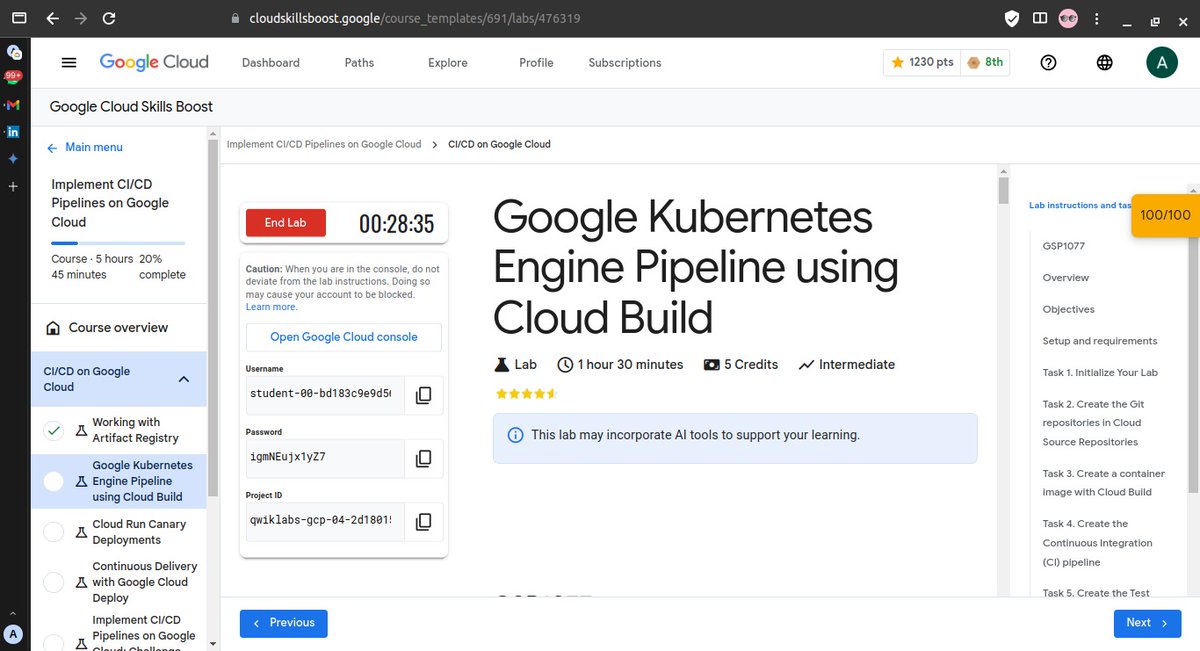 onecode24's tweet image. New step🎉 GKE pipeline using Cloud Build 🚀🔥
Running python app👍🏾
Really good to learn, how to trigger steps and use artifact registry to manage container🎛
#cloud #GCP #learning_journey #qwiklabs #python