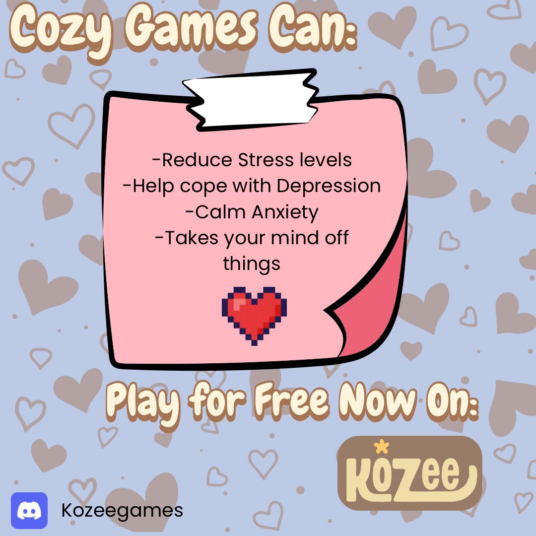 BetterPlay_Inc's tweet photo. 💬Our games are built for more than just gaming❤️
Play for free now @//Kozee.games🎮
.
.
.
#mentalhealth #videogames #cozygamer #instagram #follow #nintendo https://t.co/ZrBicVrnE4