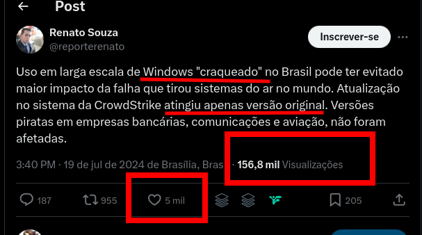 "Ain ter canais de TI é mole no Brasil" !!!! É sim, vc estuda, se especializa e os crlho, aí vem um "Ze Qualquer" e espalha uma Fake News dessa do kcte!!! Sefude tudo viu !!! tecnoblog.net/noticias/pane-… gizmodo.uol.com.br/especialistas-… g1.globo.com/tecnologia/not…