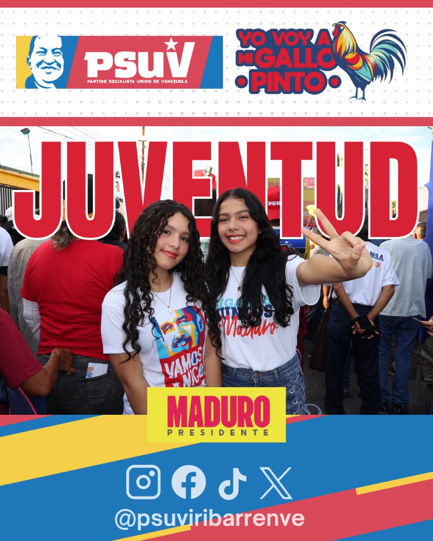 PsuvIribarrenVe's tweet photo. #PuebloVictorioso | La Juventud del lado correcto de la historia, en apoyo al candidato de la patria @NicolasMaduro por la paz este 28 de Julio ¡Venceremos #MaduroPresidente! https://t.co/3PyoWlHHxz