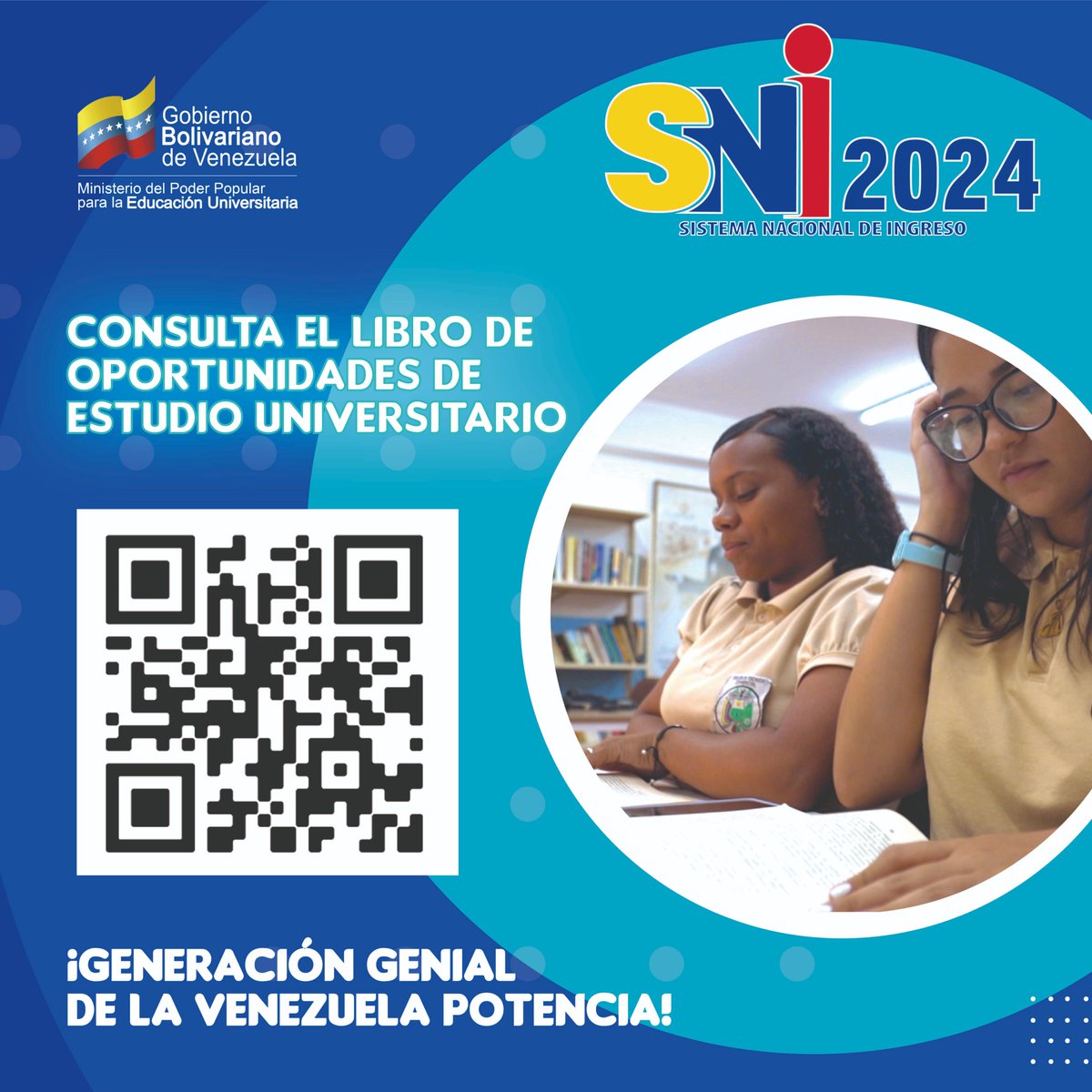 Elegir tu carrera soñada no debe ser un dolor de cabeza 

A  través del Libro de Oportunidades de Estudios Universitarios de el #SNI2024 puedes escoger que estudiar.

Consulta a través de ✅loeu.opsu.gob.ve