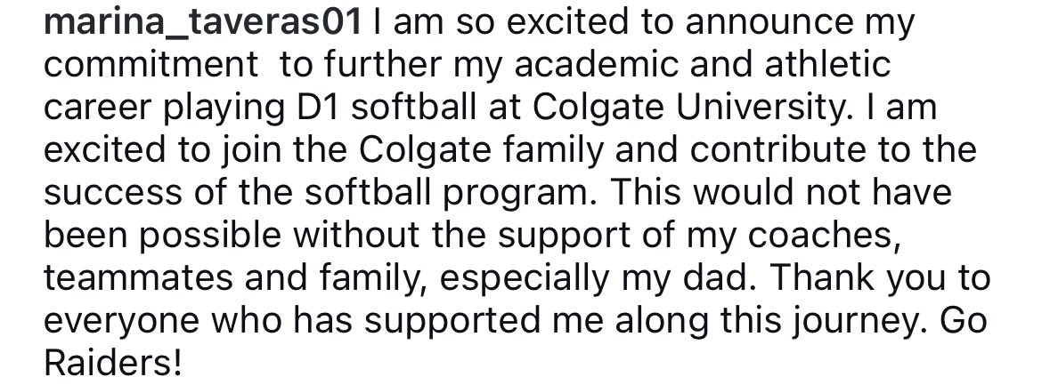 We’re so excited for <a href="/marina_taveras3/">Marina Taveras</a> and her commitment to <a href="/ColgateSoftball/">Colgate Softball</a>! Congrats, Marina! 🙌🧡🖤 #ladycatsoftball