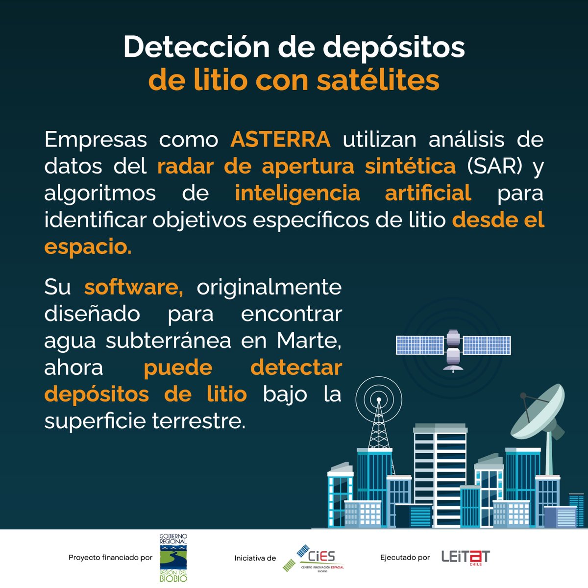 CIES_BIOBIO's tweet photo. 🚀🌍 ¡Descubre cómo la #tecnologíasatelital está transformando diversas industrias! En #CIESBiobío, te mostramos cómo se utiliza en la exploración y gestión del #litio ⛏ .

Para conocer + usos de la tecnología satelital, puedes ingresar a nuestra web: https://t.co/rbsHm7zJtE https://t.co/gc3JL7bucF