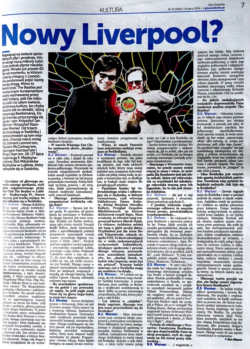 Newspaper article from #GłosŚwidnika about the presidents of <a href="/fcbeatleslbnpl/">Fan Club The Beatles in Lublin (Poland) 🍏</a> and this year #jamboree! 🙂
