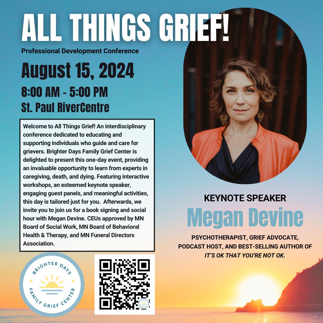 ChildGriefDay's tweet photo. We are excited to presenting as part of Brighter Days Family Grief Center’s upcoming All Things Grief! Professional Development Conference.
 
The #conference includes a keynote from @refugeingrief and engaging breakout sessions. CEUs available!
 
https://t.co/xj4NAPdIV0 https://t.co/HYoa1suupM