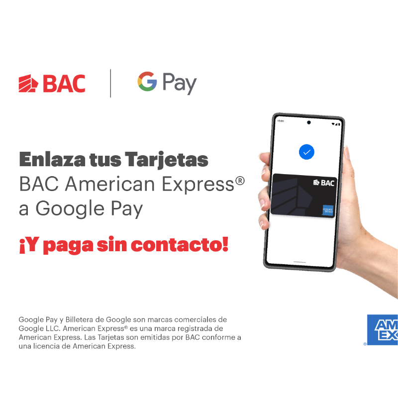BAC El Salvador on X Compra facil con American Express y Google Pay Tus compras ahora son mas faciles y seguras con Google Pay. Usa tu tarjeta American Express desde