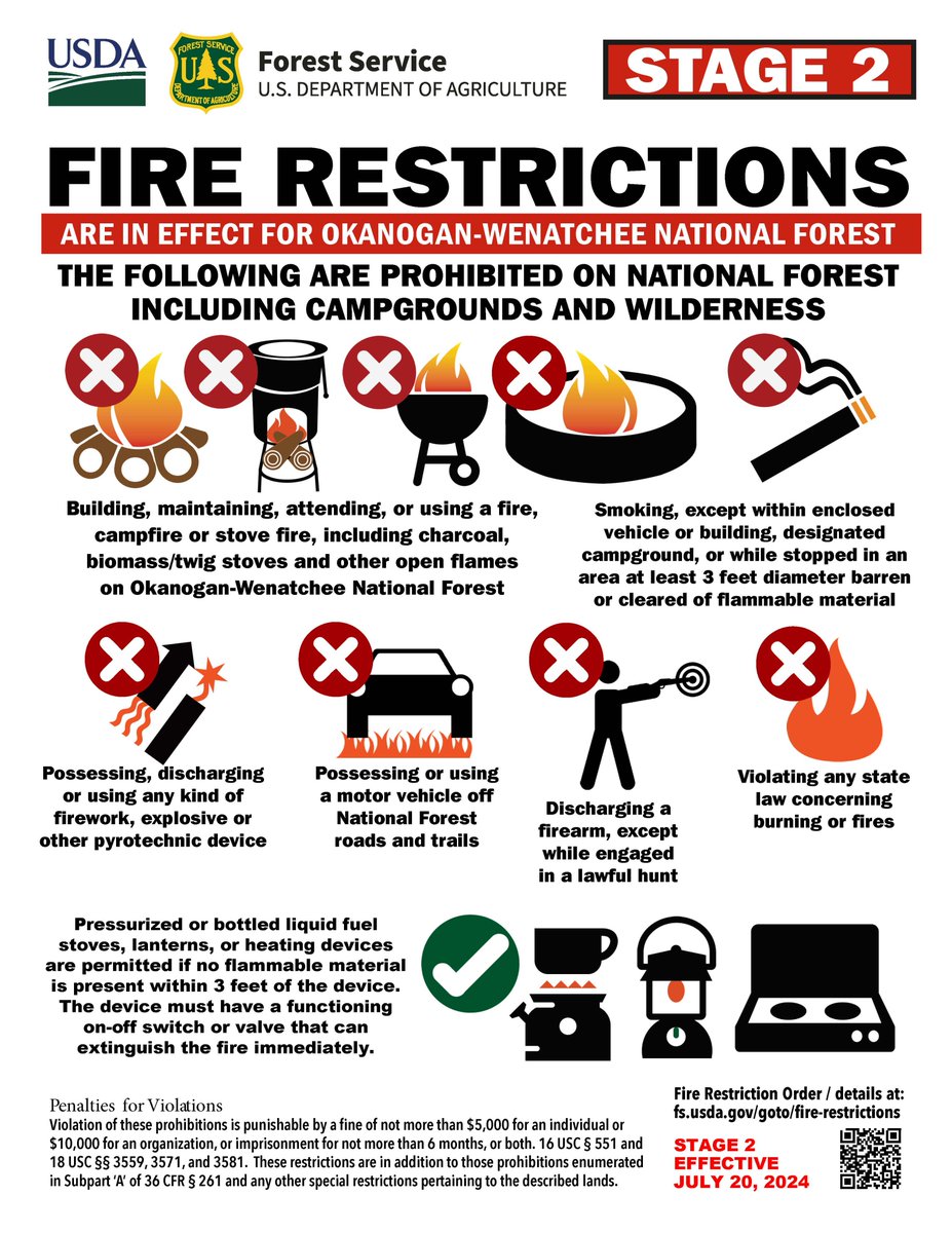 OkaWenNF's tweet photo. Campfire Restrictions Increase to Stage 2 on the Oka-WenNF - No Campfires Allowed. Visit https://t.co/2NZhl63zwF for details on current restrictions, and rules for propane options. https://t.co/MKsI28FlKe